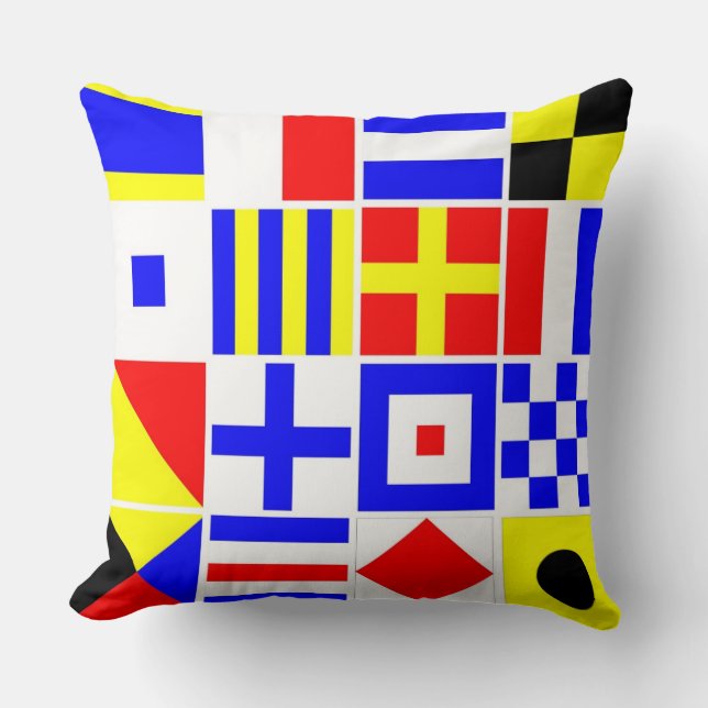 Colourful Nautical Signal Flags Pattern Cushion (Front)