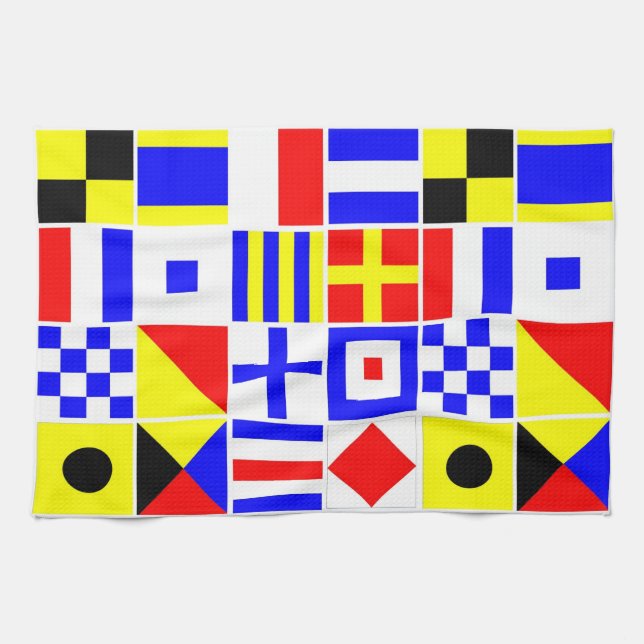 Colourful Nautical Signal Flags Pattern Tea Towel (Horizontal)