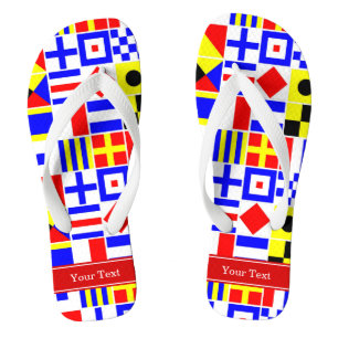 Colourful Nautical Signal Flags Red Name Monogram Jandals