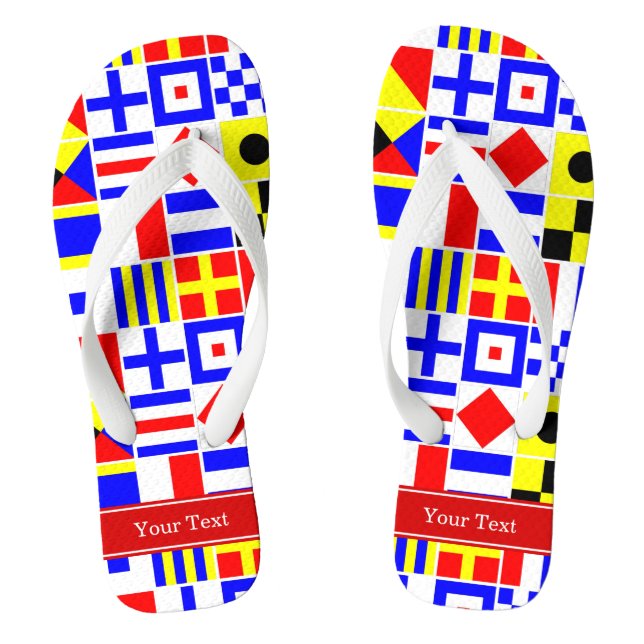 Colourful Nautical Signal Flags Red Name Monogram Jandals (Footbed)