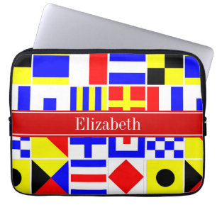 Colourful Nautical Signal Flags Red Name Monogram Laptop Sleeve