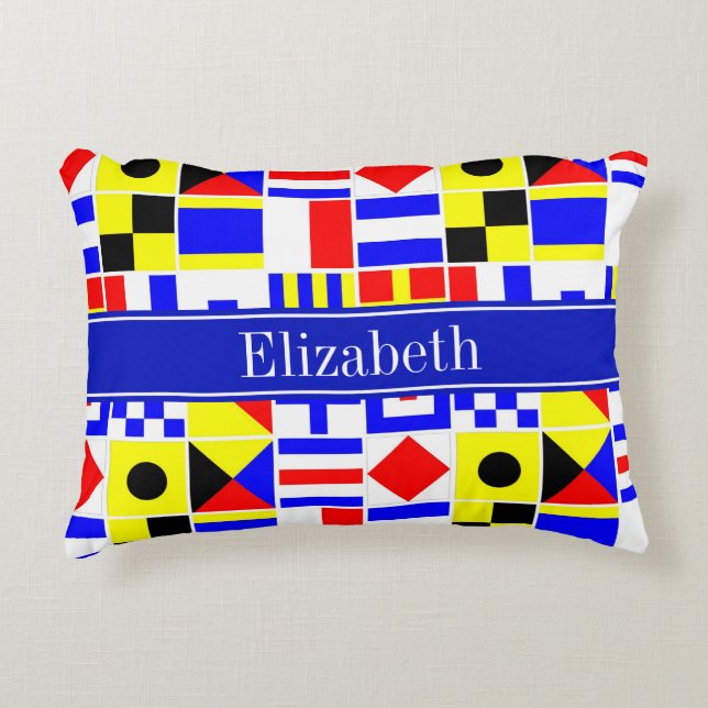 Colourful Nautical Signal Flags Royal Name Monogra Decorative Cushion (Front)
