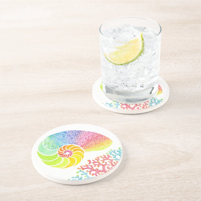 Colourful Nautilus Sandstone Coaster (Side)
