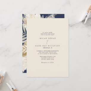 Colourful Navy & Beige Pampas Wedding Invitation