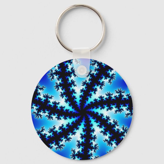 Colourful Navy Blue and White Fractal Key Ring (Front)