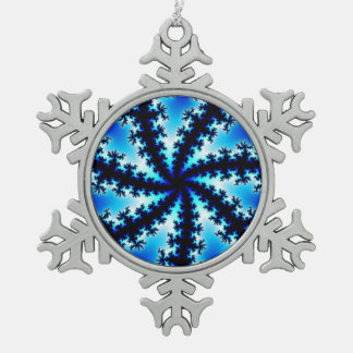 Colourful Navy Blue and White Fractal Snowflake Pewter Christmas Ornament