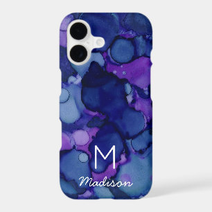 Colourful Navy Purple Alcohol Ink Texture Monogram