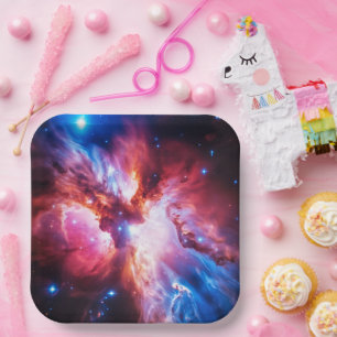Colourful Nebula Galaxy Space Stars Cosmic Univers Paper Plate
