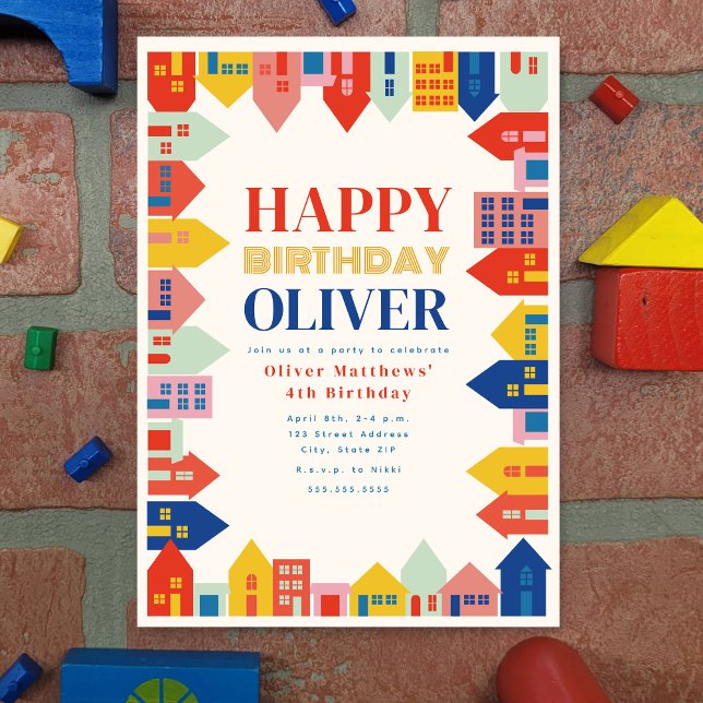 Colourful Neighbourhood Kids' Birthday Invitation (Creator Uploaded)