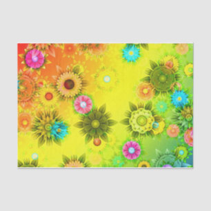 Colourful Neon Abstract Modern Flowers Tissue Paper