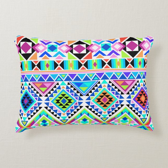 Colourful Neon Aztec Print Decorative Cushion (Front)