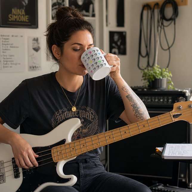 Colourful Neon Bass Clef Pattern – Modern Music  Coffee Mug (A mug with a pop art bass clef pattern.)