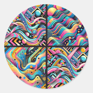Colourful Neon Bright Abstract 90's Pattern Print Classic Round Sticker