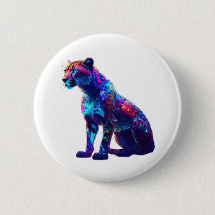 Colourful Neon Cheetah Art – Glowing Wild Cat 6 Cm Round Badge