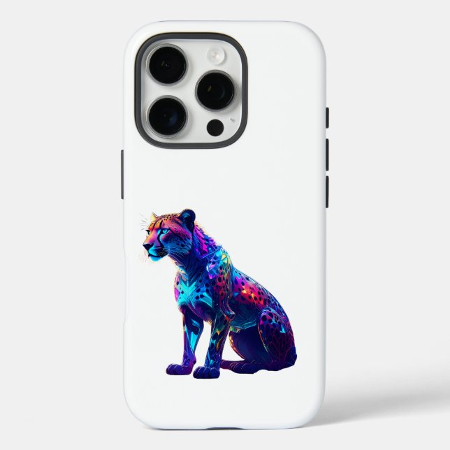 Colourful Neon Cheetah Art – Glowing Wild Cat Case-Mate iPhone Case (Back)