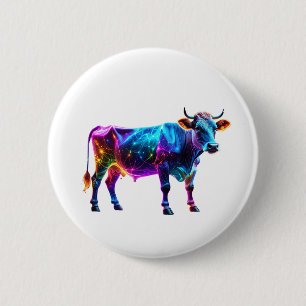 Colourful Neon Cow Art – Vibrant Glowing Cow 6 Cm Round Badge