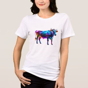 Colourful Neon Cow Art – Vibrant Glowing Cow Tri-Blend Shirt