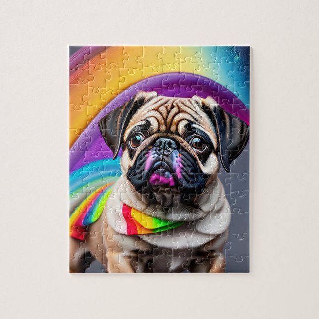 Colourful Neon Cute Pug Jigsaw Puzzle (Vertical)