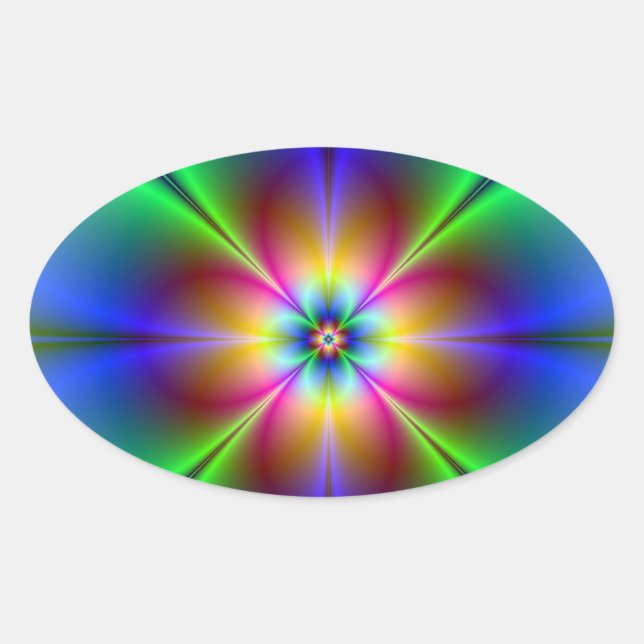 Colourful Neon Daisy Oval Sticker (Front)