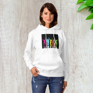 Colourful Neon Dancing Silhouettes Retro Party Hoodie