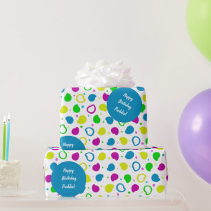 Colourful neon dots and shapes retro pattern wrapping paper