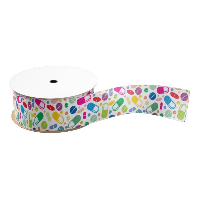 Colourful Neon Drug Pattern Grosgrain Ribbon (Spool)