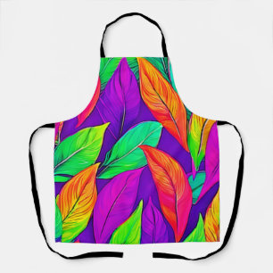 Colourful Neon Ethereal Leaves Pattern Apron