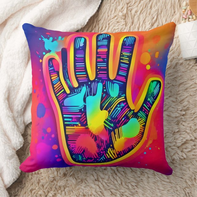 Colourful Neon Five & Half Fingers print Art Cushion (Blanket)