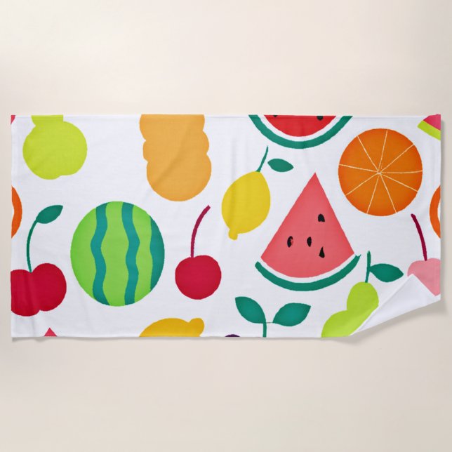 Colourful Neon Fruit Fiesta Beach Towel (Front)