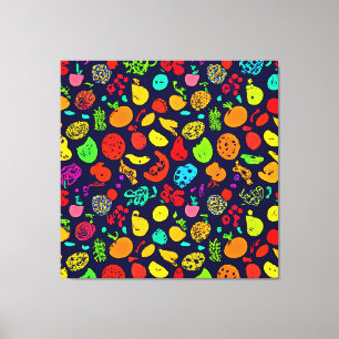 Colourful Neon Fruit Pattern Art Canvas Print