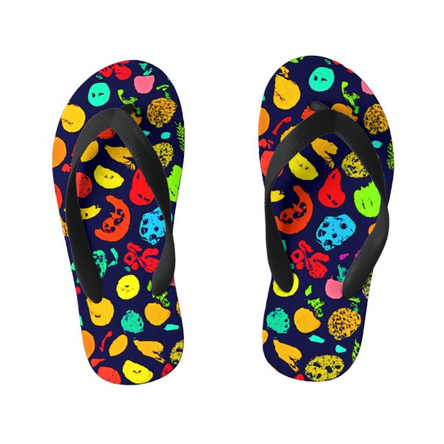 Colourful Neon Fruit Pattern Art Kid's Jandals (Footbed)