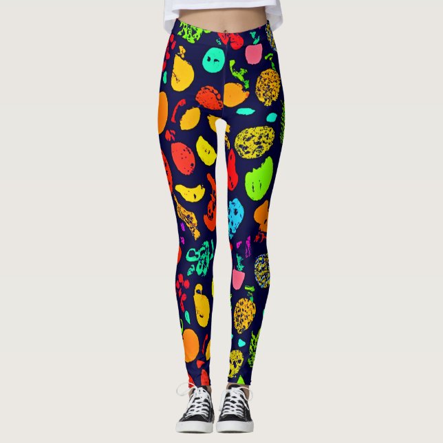 Colourful Neon Fruit Pattern Art Leggings (Front)