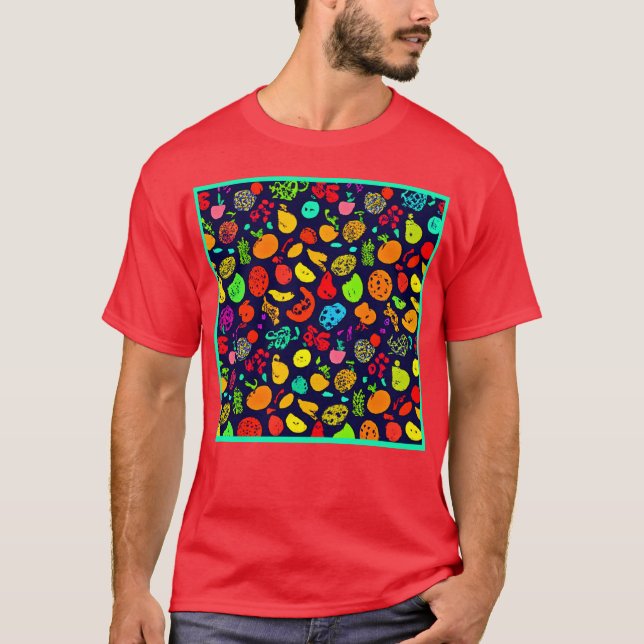 Colourful Neon Fruit Pattern Art T-Shirt (Front)