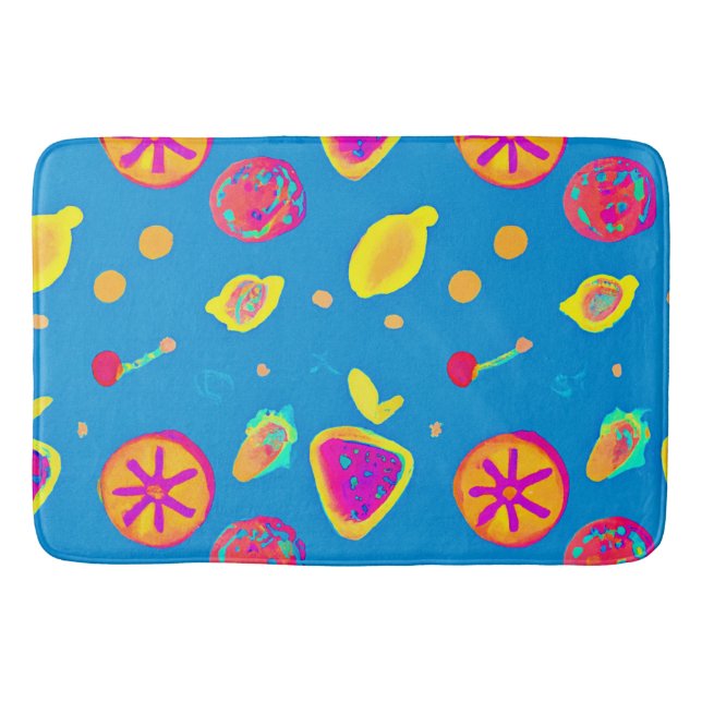 Colourful Neon Fruits Pattern Symphony Bath Mat (Front)