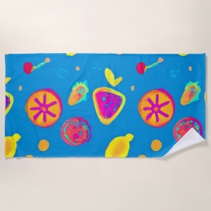 Colourful Neon Fruits Pattern Symphony Beach Towel