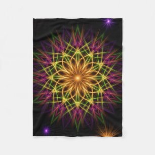Colourful Neon Geometric Mandala Vibrant Spiritual Fleece Blanket