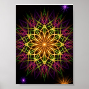 Colourful Neon Geometric Mandala Vibrant Spiritual Poster