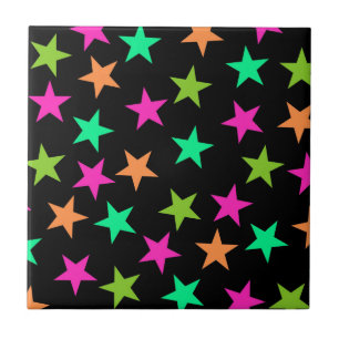 Colourful Neon Geometric Stars Pattern Tile
