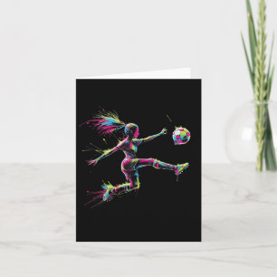 Colourful Neon Girl Soccer Art Splash Sport Design Card