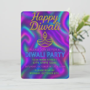 Colourful Neon Glow Happy Diwali Party Invitation
