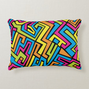Colourful Neon Graffiti Street Art Pattern  Decorative Cushion