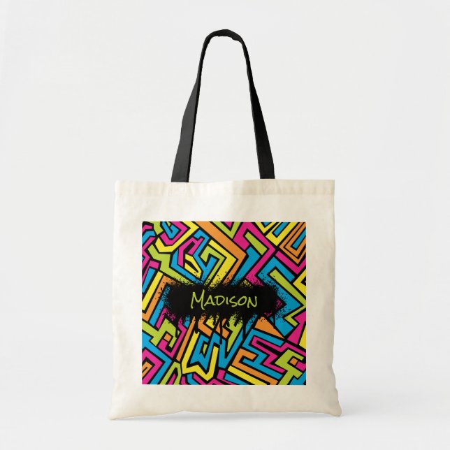 Colourful Neon Graffiti Street Art Pattern Tote Bag (Front)