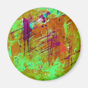 Colourful Neon Green Abstract Splatter Paint Magnet