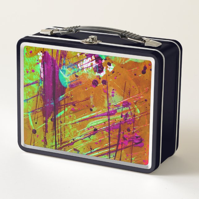 Colourful Neon Green Abstract Splatter Paint Metal Lunch Box (Front)