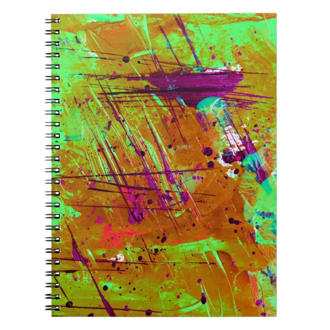 Colourful Neon Green Abstract Splatter Paint Notebook (Front)