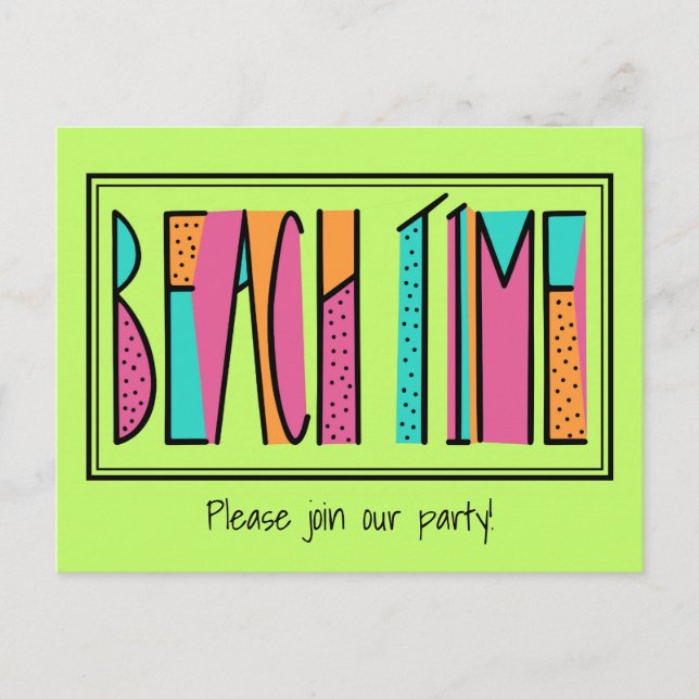 Colourful Neon Green Beach Time Party Invitation (Front)