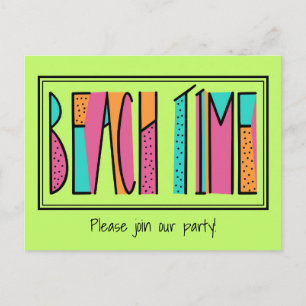 Colourful Neon Green Beach Time Party Invitation Postcard