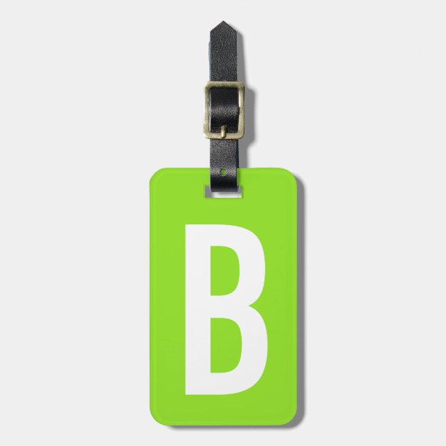 Colourful neon green monogram travel luggage tag (Front Vertical)