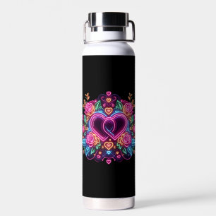 Colourful neon heart Valentine's day mug Water Bottle