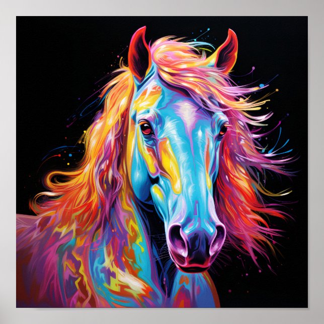 Colourful neon horse print, poster (Front)